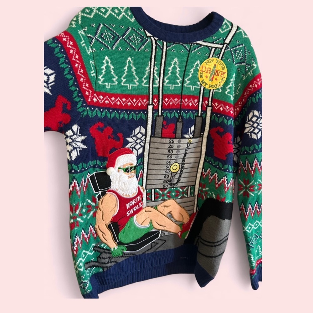 Ugly Christmas Sweater Gym Santa βNorth Swoleβ NWT
